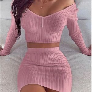 Solid Ribbed Crop Top & Skirt Sets